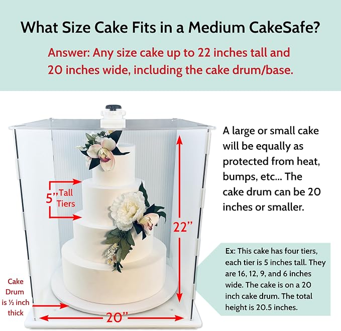 CAKESAFE Reusable Medium Cake Transporter, Clear Plastic Cake Carrier (20" W x 22" H)