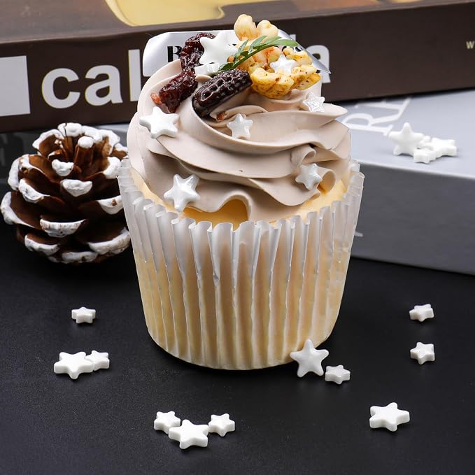 White Star Sprinkles, Edible Candy Stars for Cake Decorating, Cupcakes, Cookies & Desserts, 4.6oz White Sprinkles for Christmas, Wedding, Birthday, Holiday Baking