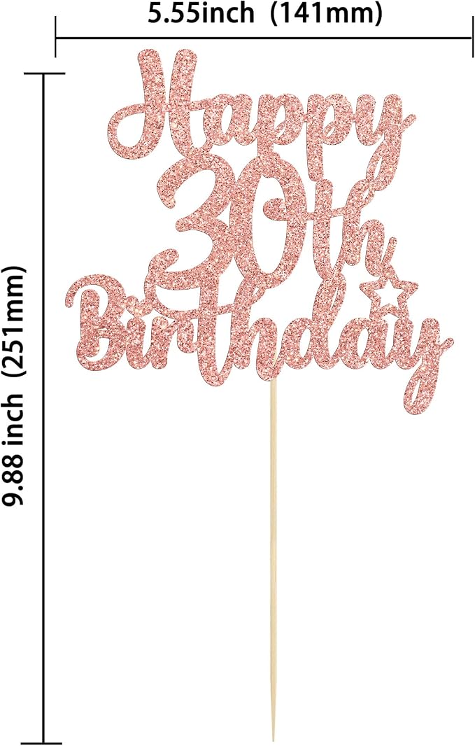 Gyufise 1Pc Happy 30th Birthday Cake Topper Glitter 30 & Fabulous 30th Birthday Cake Pick for Celebrating 30th Birthday Anniversary Party Cake Decorations Supplies Rose Gold