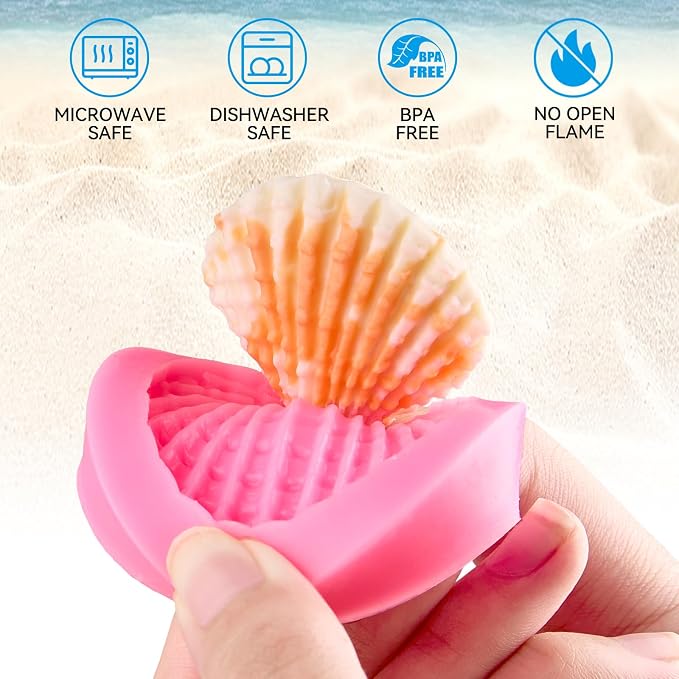 Puyeipt 3 Pcs Marine Silicone Fondant Molds, Seashell Conch Starfish Chocolate Candy Molds for Cupcake Topper, Cake Pop Decoration and Clay Craft Making