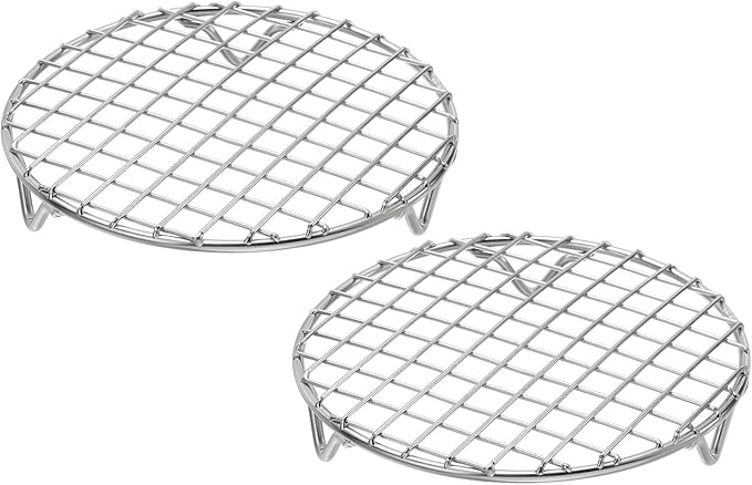 uxcell 2 Pcs Round Cooking Rack with Legs, Dia 5.9 Inch 304 Stainless Steel Barbecue Grill for Cooking Baking Barbecue Air Fryer Racks, Silver