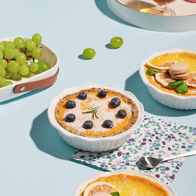 LIFVER Ceramic Pie Pans for Baking 6 Inches, 11.6 OZ Set of 4 Deep Pie Dish, Round Mini Pie Plates Tart Pans, Small Quiche Baking Fluted Dish Pan for Dinner, Oven, Freezer, Microwave Safe