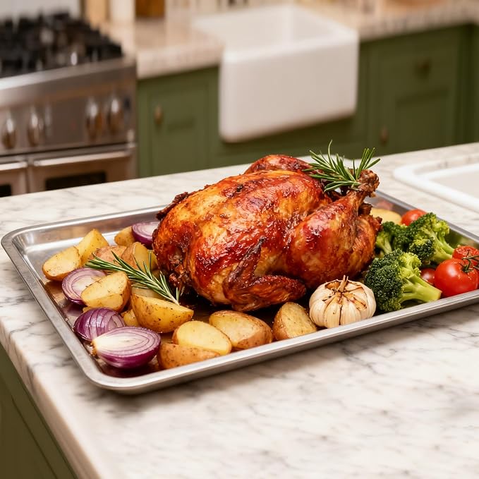 Ceenna 4 Pack Full Sheet Pan 21 x 15 Inch Baking Cookie Sheet Extra Large Nonstick Pan Roasting Steel Tray Commercial Quality Pans for Oven Restaurant Kitchen