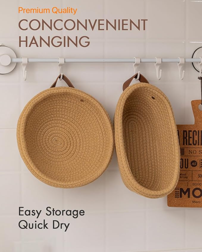 Crispier Crust Cotton Rope Banneton Bread Proofing Basket Set of 2, Round Bread Baskets with Liners & Covers for Artisan Bread Baking, Sourdough Bread Baking Supplies, Gift-Ready(Brown)