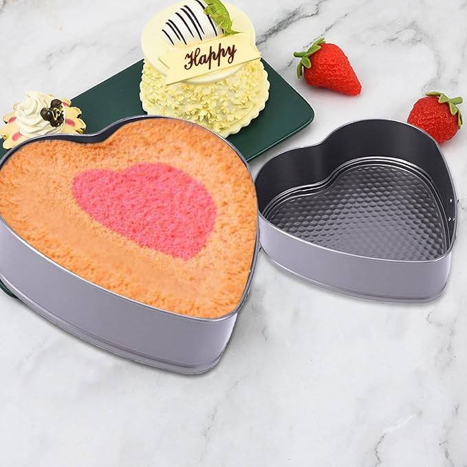 Heart Shaped Springform Pan Set,Not-Stick Cheesecake Pans with Removable Bottom Stainless Steel Bakeware DIY Baking Heart Mold Funny Cake Tins for Kitchen Birthday Valentine Day Wedding