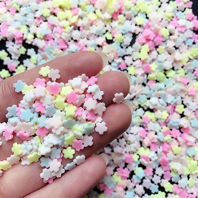 EHOPE 100G Fake Sprinkles Polymer Sprinkles Faux Sprinkles Resin Sprinkles Clay Sprinkles For Resin Fake Candy Sprinkles for Nail Art DIY Crafts Cake Phone Case (100G Colorful cherry blossom)