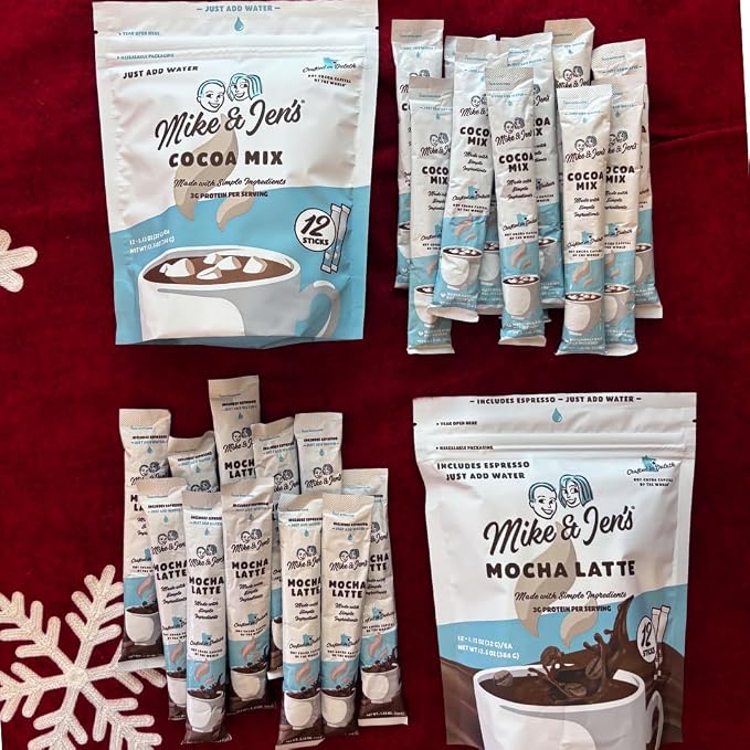Mike & Jen's Hot Cocoa Mix Single Serve Sticks. 5 Simple Ingredients. 12 Servings