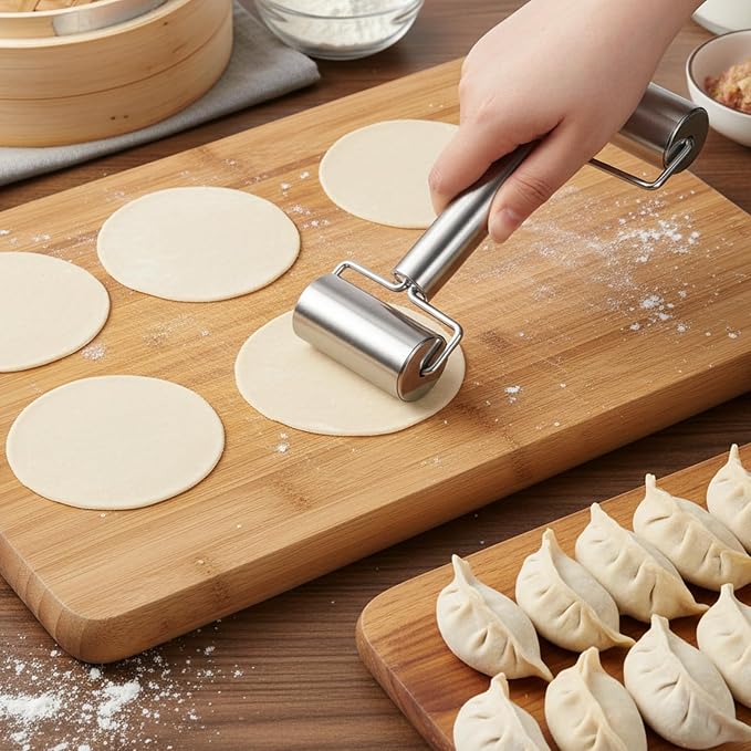 Pizza Roller Stainless Steel Small Rolling Pin Smooth Non Stick Dough Baker Roller Set Metal Kitchen Utensils for Home Kitchen Baking Dough Pie Pastries Pasta Cookies