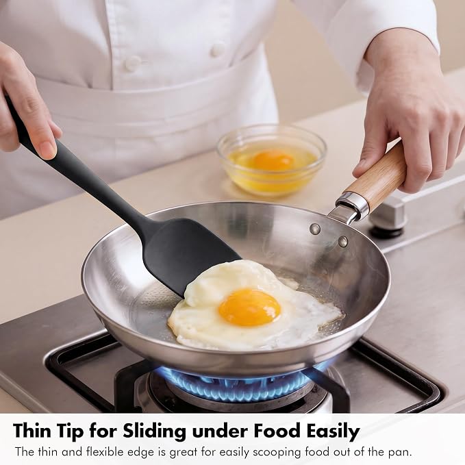 2 Pieces Silicone Spatula Set: Ironberry 600ºF Heat Resistant Food Grade Cooking & Baking Utensils, Kitchen Flexible Nonstick Rubber Scraper for Scraping, Mixing, Scrambling, Flipping (Black)