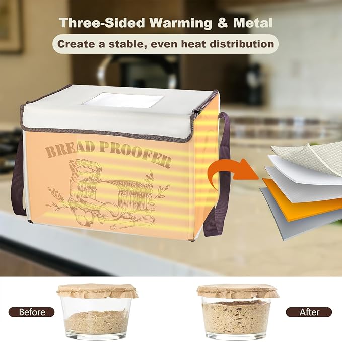 OUEST Folding Bread Proofing Box, Fabric Sour Dough Proofing Box with Temp Control 50-113°F & 12H Timer, Fabric Dough Proofer with Metal Rack for Bread Baking, Pizza, Yogurt, Kombucha