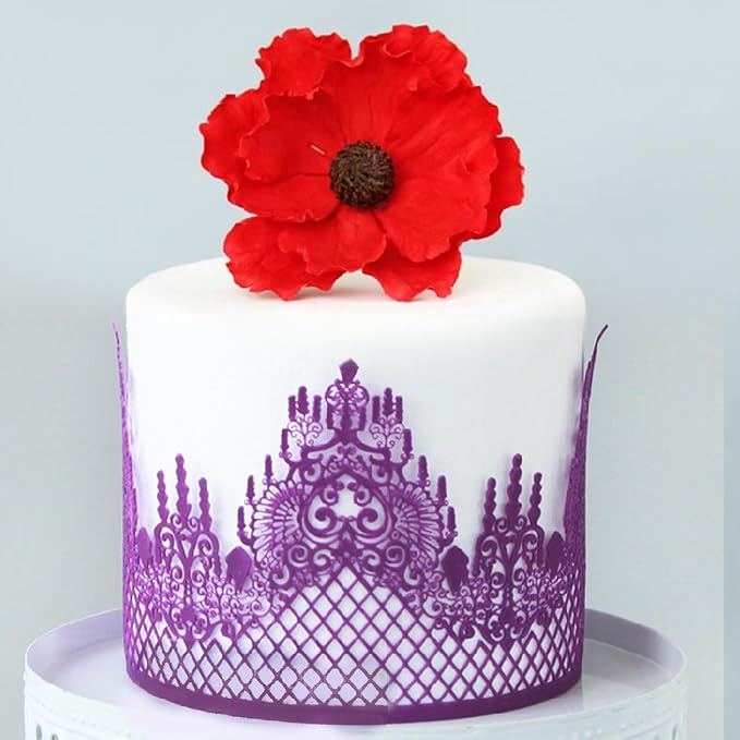 Large Pre-Made Ready to Use Edible Cake Lace Lattice Diamond Scallop Purple 12-inch 10-Piece Set