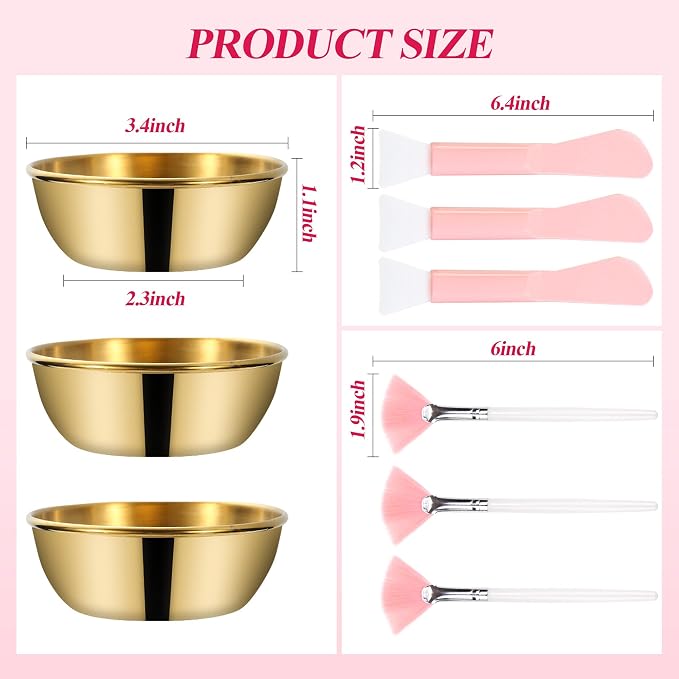 GRETJOB Professional Facial Bowls Set for Estheticians - 9 Pcs Mixing Bowls with Brush & Spatula | Facial Mask Mixing Kit for Spa & Home Use