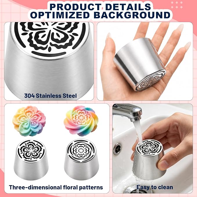 Russian Piping Tips, Stainless Steel Cupcake Flower Shaped Frosting Nozzle