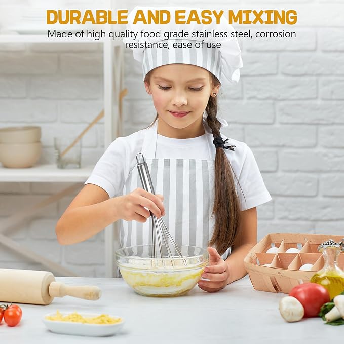NileHome Stainless Steel Whisk Set 8" 10" Hand Blender + 12" Semi-Automatic Rotary Kitchen Whisk Kitchen Wisk Wire Whisks for Cooking, Whisking, Blending, Beating, Stirring- 3 Pack...