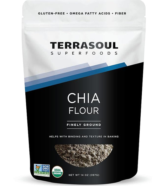 Terrasoul Superfoods Organic Chia Flour, 14oz – Cold-Milled, Plant-Based Superfood for Smoothies, Baking & More