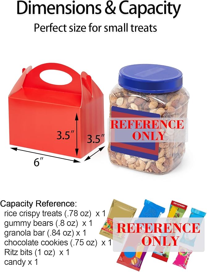 Happyhiram 25 Pcs Red Treat Boxes, 6 Inch Valentine Candy Boxes Party Favors with Handle Paper Cookie Gift Gable Boxes Snack Goodie Gift Bags for New Year Party Decorations