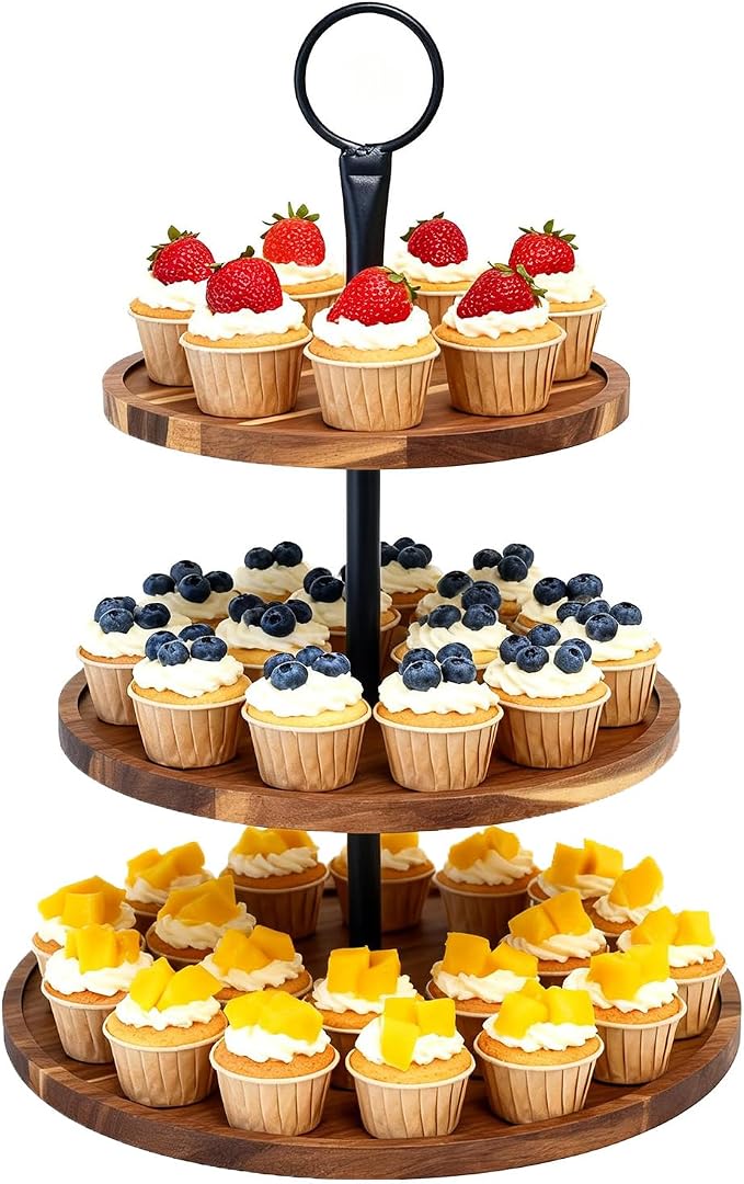 Cupcake Stand, Acacia Wood Cupcake Stand, Cupcake Display Stand, Cupcake Stands for Party, 3 Tier Cupcake Stand, Cup Cake Tower Stand for Birthday Anniversary Party Decoration