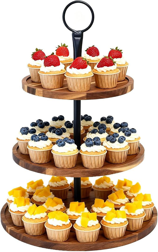 Cupcake Stand, Acacia Wood Cupcake Stand, Cupcake Display Stand, Cupcake Stands for Party, 3 Tier Cupcake Stand, Cup Cake Tower Stand for Birthday Anniversary Party Decoration