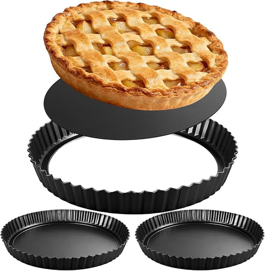 Tart Pan 2 Pack,10 Inch Non-Stick Carbon Steel Quiche Pan with Removable Loose Bottom, Deep 1.2 Inch Tart Pie Pan for Mousse Cake, Apple Pie, Cheesecake