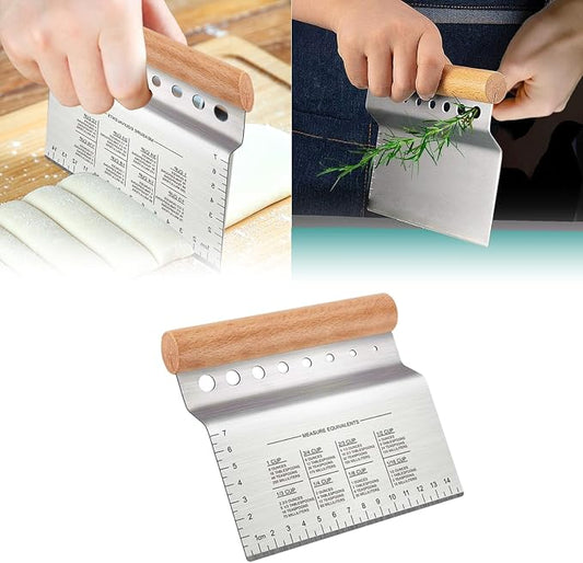 Bench Scraper Kitchen Herb Stripper,Dough Scraper Cutter,Food Scraper Tool Kitchen Stainless Steel with Measurement Markings