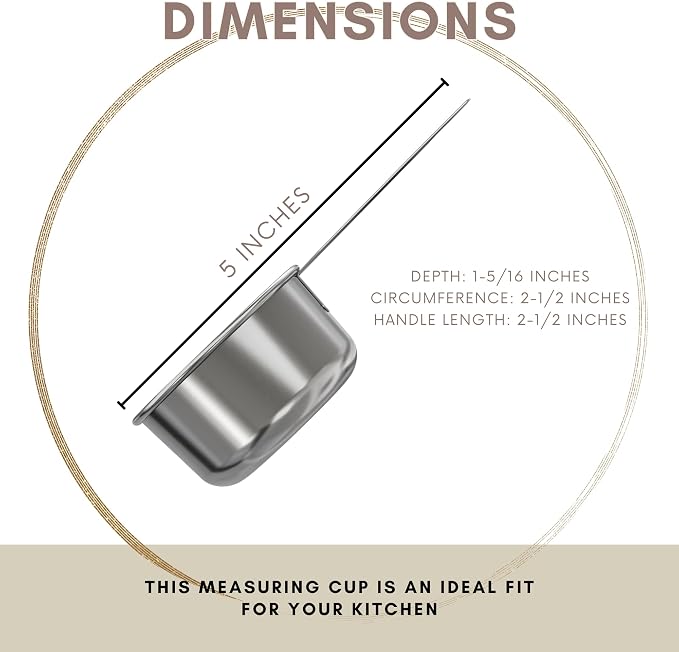 1/3 Cup Stainless Steel Measuring Cup | Sturdy Metal 80 ml | 80 cc | 3 oz | Single Cup for Wet and Dry Ingredients | Great for use as 1/3 Cup Dog Food Scoop - 1 PK