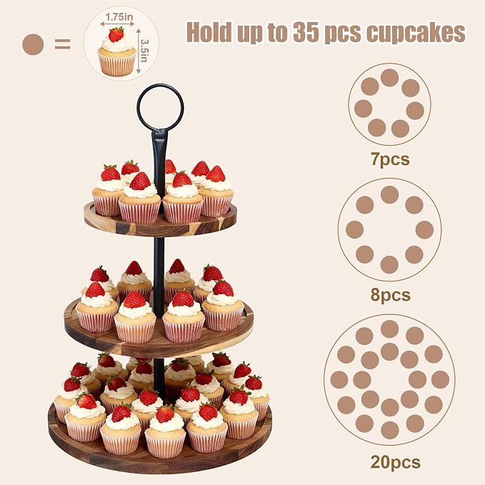 Cupcake Stand, Acacia Wood Cupcake Stand, Cupcake Display Stand, Cupcake Stands for Party, 3 Tier Cupcake Stand, Cup Cake Tower Stand for Birthday Anniversary Party Decoration