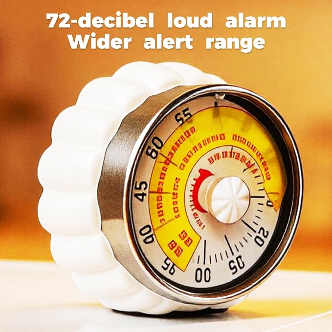 Mechanical Kitchen Timer with Magnet: Wind Up Cooking Timer Clock with Loud Alarm, Kitchen Timers for Cooking, No Battery Manual Food Timer for Baking, BBQ, Seniors & Daily Reminders (Yellow)