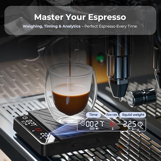 IKAPE Professional Coffee Scale with Timer, 2kg/0.1g High Precision Digital Scale, 4 Modes (Espresso/Pour Over Brew Ratio), LED Display, Auto-Tare, for Kitchen, Cooking, Espresso, Pour Over Coffee