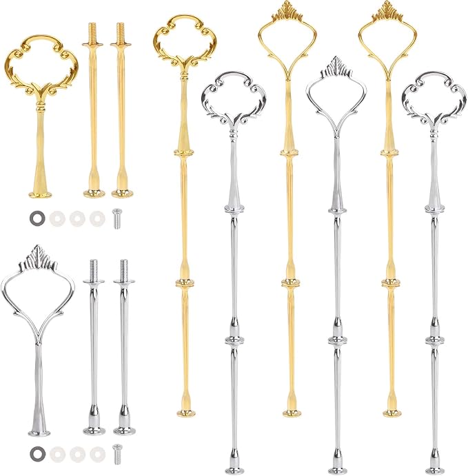 Gukasxi 8 Sets of 3 Tier Cake Plate Stand Handle Cake Stand Hardware Handle, 2 Styles Christmas Party Fruit Cake Plate Handle Cake Cupcake Fruit Tray Stand Handle Plate Hardware Fitting Holder
