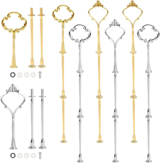 Gukasxi 8 Sets of 3 Tier Cake Plate Stand Handle Cake Stand Hardware Handle, 2 Styles Christmas Party Fruit Cake Plate Handle Cake Cupcake Fruit Tray Stand Handle Plate Hardware Fitting Holder