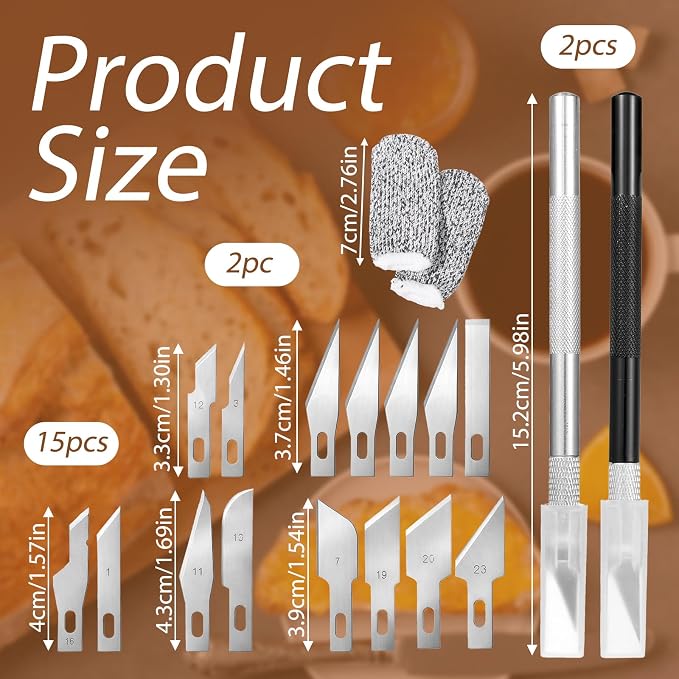Premium Bread Lame Kit, 2 Professional Sourdough Scoring Tool with 15 Different Shapes Replaceable Blades, 2 Finger Sleeves, Safety Cover Stainless Steel Dough Scoring Knife for Home Baking, Handmade