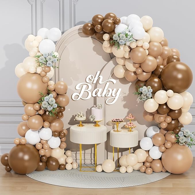 Brown Balloon Garland Arch Kit 156 Pcs Different Sizes 18 12 10 5 Inch Brown Nude Tan White Latex Balloons Garland Arch for Birthday Party Neutral Bear Baby Shower Decorations