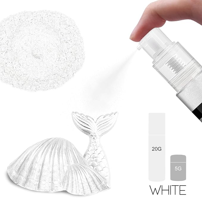 Edible Glitter Spray - 20g Luster Dust Edible Food Grade Glitter for Cake Decorating, Cocktails, Drinks - Shimmer Dust Powder Metallic Food Coloring Powder for Cookie, Candy, Icing (White)