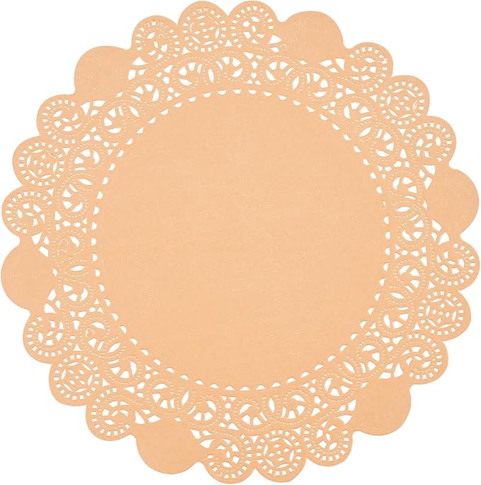 Pastry Tek 8 x 8 Inch Paper Lace Doilies, 100 Disposable Table Doilies - Elegant Lace Finish, Long Lasting, Coral Paper Doily, for Pastries, Cupcakes, Desserts - Restaurantware