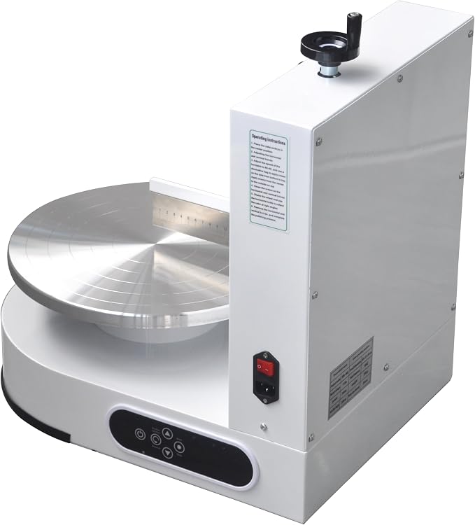 Semi Automatic Birthday Cake Smoothing Coating Machine, AC110V 6-14in Cake Cream Spreading Machine, Cakes Decorating Cream Coating Machines Turntable with Graduated Scraper, Baking Supplies (White)
