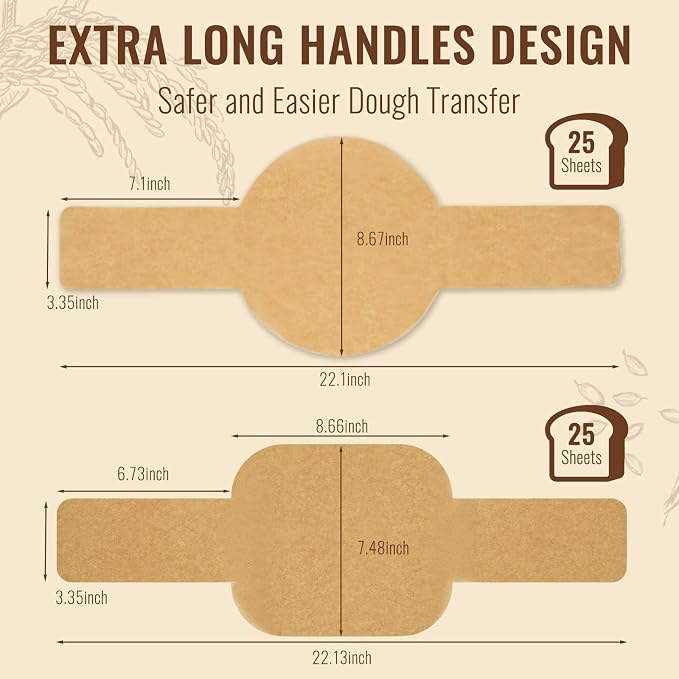 Sourdough Parchment Paper for Dutch Oven, BlissBoard Bread Sling, 8" Round Parchment Paper with Long Handles for Loaf Pan, Easy-Lift, Non-Stick, Odor-Free, 50 Sheets for Sourdough or Cake Baking