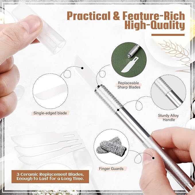 Bread Lame Sourdough Ceramic Lame Scoring Tool, 4 Ceramic Blades with Protective Cover and Finger Sleeves for Sourdough Baking