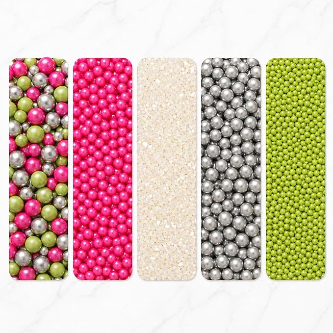 Confect Sprinkles Mix – Enchanted Forest Disco Ball Mashup for Cake & Cupcake Decorating – Assorted Pack of 5 (Hot Pink, Silver, Parrot Green Dragees & White Sparkling Sugar) Palm Oil-Free, No Artificial Dyes - 5 Oz
