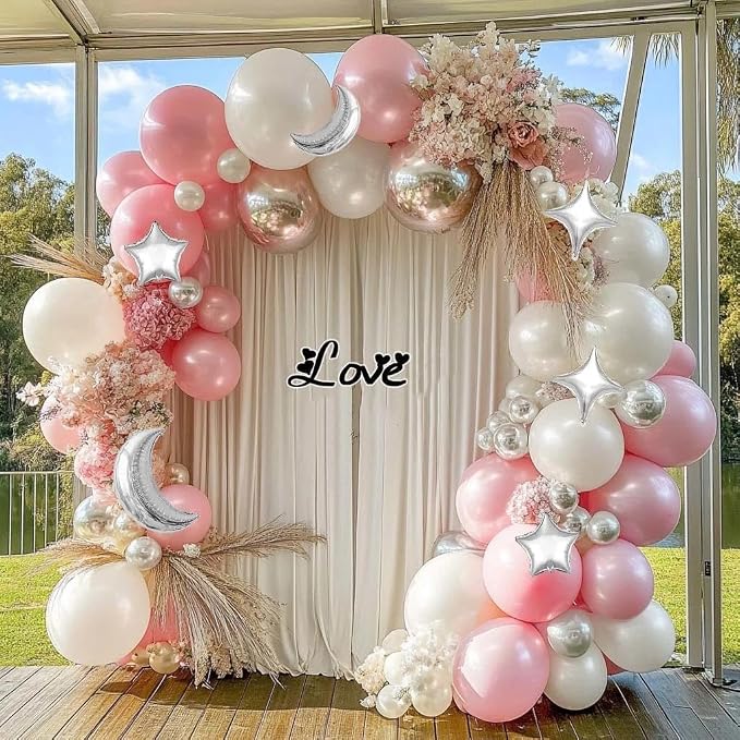 White Balloons Arch Double Stuffed Pearl White Star Moon Balloon Garland Different Sizes Cream Ivory Balloons for Birthday Baptism Bridal Baby Shower Christmas Wedding Prom Galaxy Party Decorations