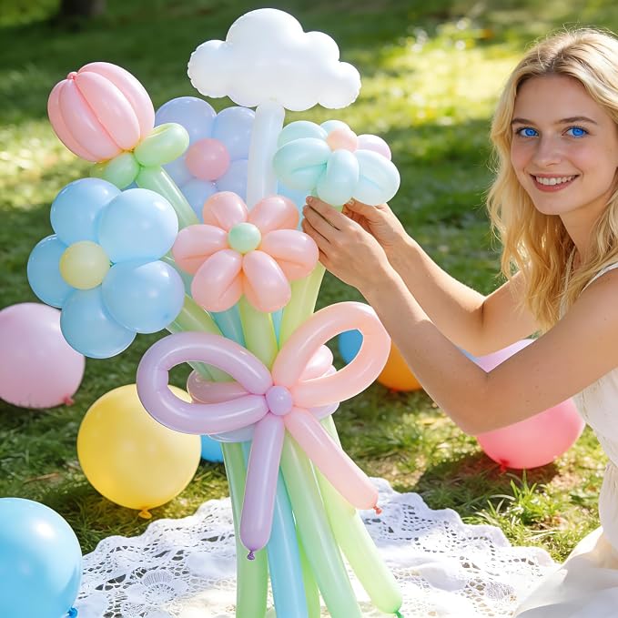 200 Pcs 260 Balloons, Pastel Long Latex Twisting Balloon Macaron Animal Balloon for Birthday Wedding Festival Party