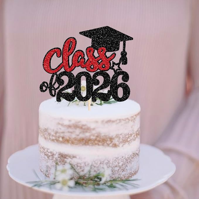 1 Pack 2026 Graduation Cake Topper Glitter Grad Cap Diploma 2026 Senior Graduation Cake Pick for School Theme Party Cupcake Decoration Supplies Green Black