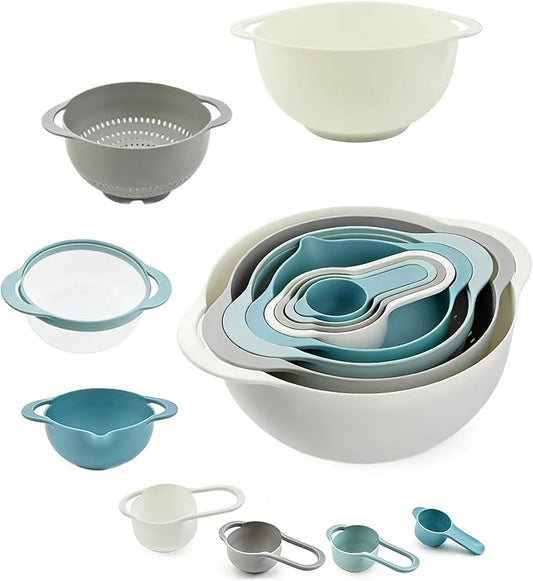 Mixing Bowls, Nesting Baking Bowls with Colander & Fine Mesh (Pebble-8PCS) | BPA-Free, Lightweight, Impact-Resistant, Rinse, Drain, Measure, Repeat, Colorful — Without the Risk.