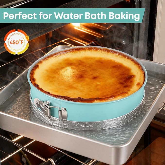 9 Inch Springform Pan, Nonstick Leakproof Cheesecake Pan with Wide Grip Handles, PFOA & PFAS Free Carbon Steel, Groove-Seal Base, Oven Safe to 450°F