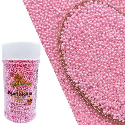 CandiJumpin 2mm Edible Pink Pearls, Baby Pink Nonpareils Sprinkles Small Pearl Sprinkles for Cake Decorating Mini Sugar Pearls for Baking Baby Shower Party Wedding Christmas Supplies 3 OZ