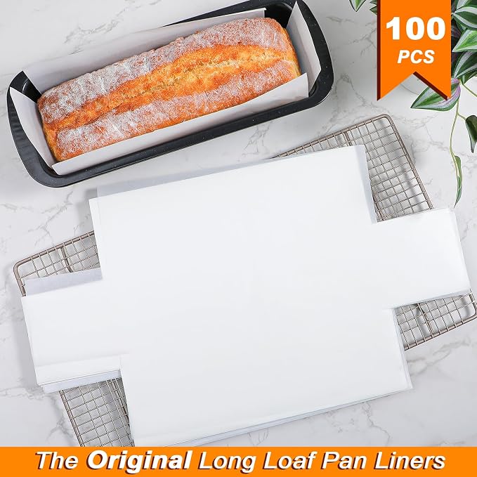 Webake Unbleached Parchment Paper Large Loaf Pan Liners for 13" x 5" Long Baking Bread, Original Precut, Non Toxic 100Pcs