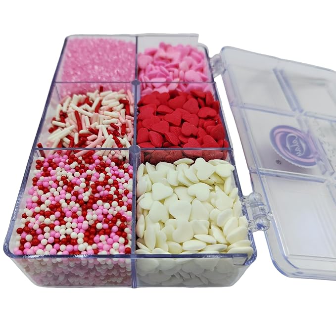Valentines Sprinkles, Edible Red White and Pink Heart Sprinkles with Jimmies Nonpareils Sanding Sugar for Cake Decorating, Baking, Ice Cream, Cookies Decorations, Cupcake Toppers