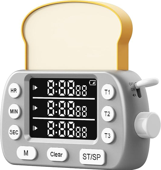 Digital Kitchen Timer for Cooking - 3-Channel Magnetic Countdown Timers with Memory Preset for Baking, Toaster, Eggs Includes Memo Notes (Silver)