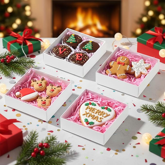 50PCS 4x4x1.25Inches Baking Boxes with Clear display lid for Cookies,Macaron,Cakesicle,Dount,Pastry,Chocolate Covered Ores or More