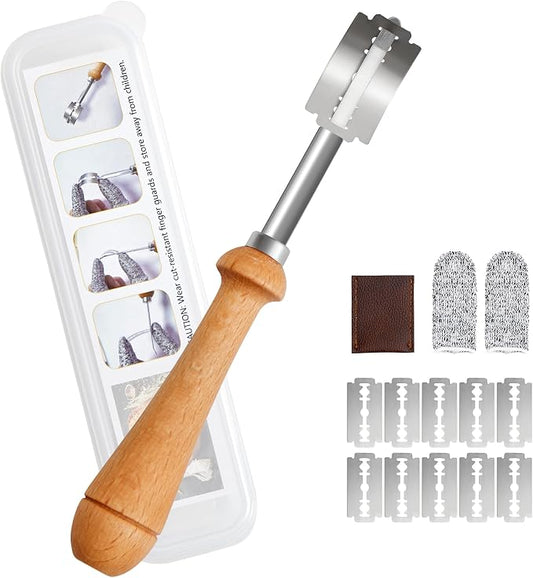 Bread Lame Sourdough Scoring Tool - Dough Scorer Cutter Knife with 10 Stainless Steel Razor Blades, Finger Sleeves and Protective Cover, Essential Baking Supplies for French Baguttes & Homemade Bread