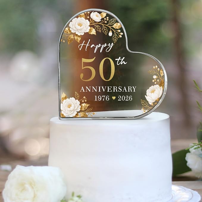 50th Wedding Anniversary Cake Topper Acrylic,50th Anniversary Decorations & Keepsake Gift for Couples (50th Anniversary-C)